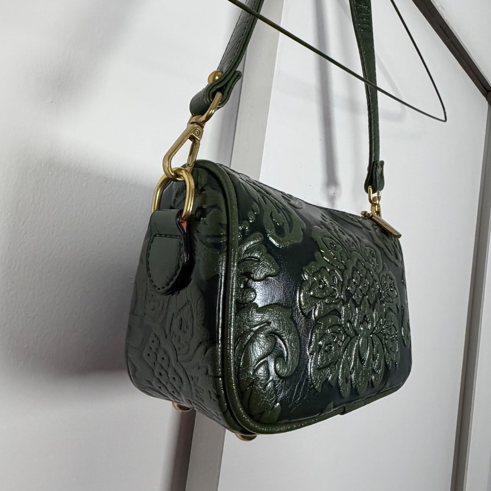 Vintage Aesthetic dark Green Embossed Floral Shoulder Crossbody Bag - Picture 3 of 7